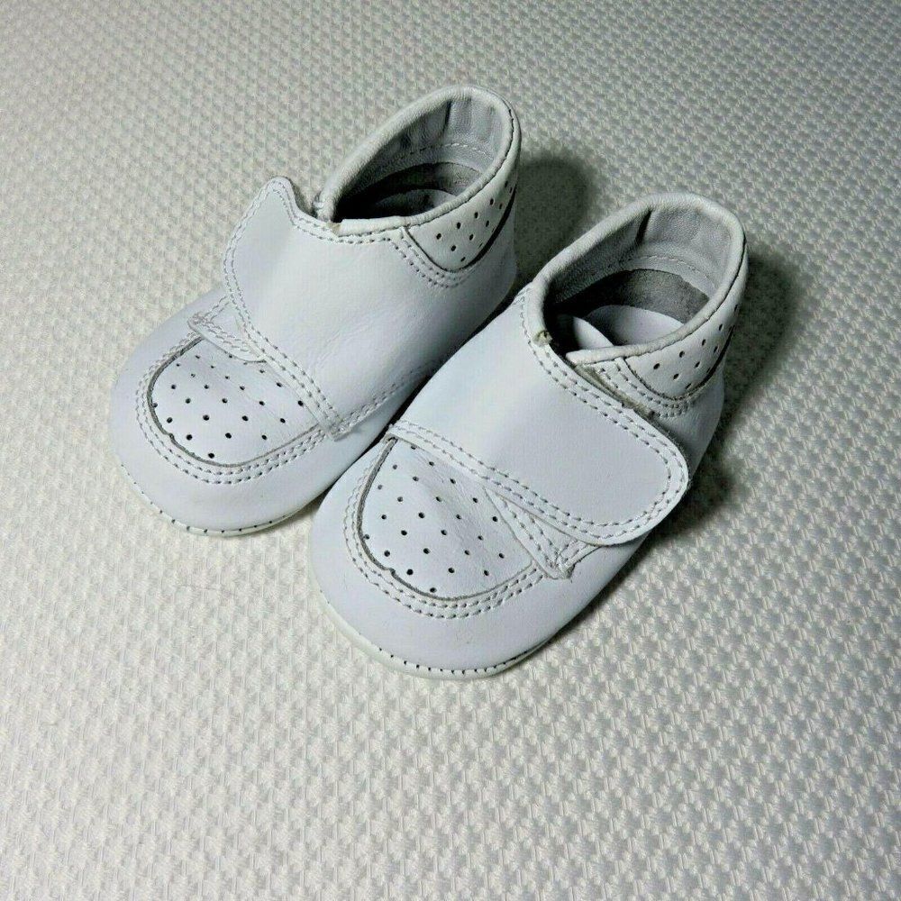 L'Amour Baby Infant Unisex White Leather Crib Shoes Size 1